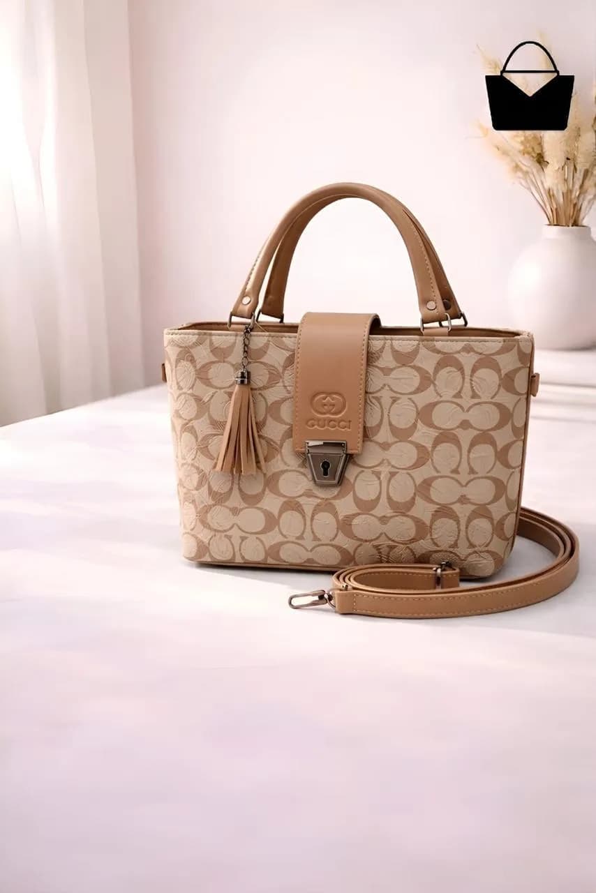 Classic Beige Monogram Tote Bag for Women | Elegant Handbag