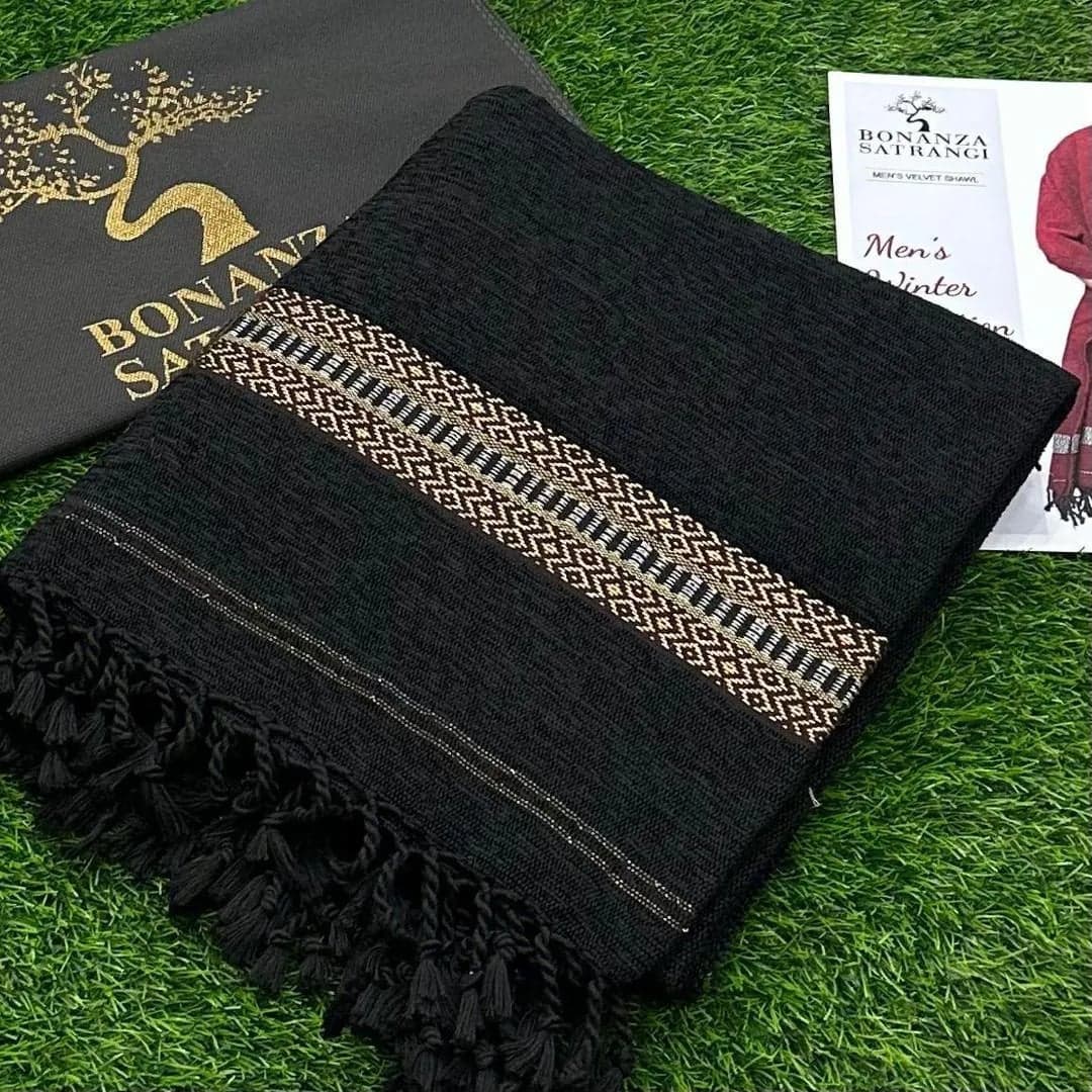 men's velvet Shawl Black 🖤Geometric pattern 3 Yard