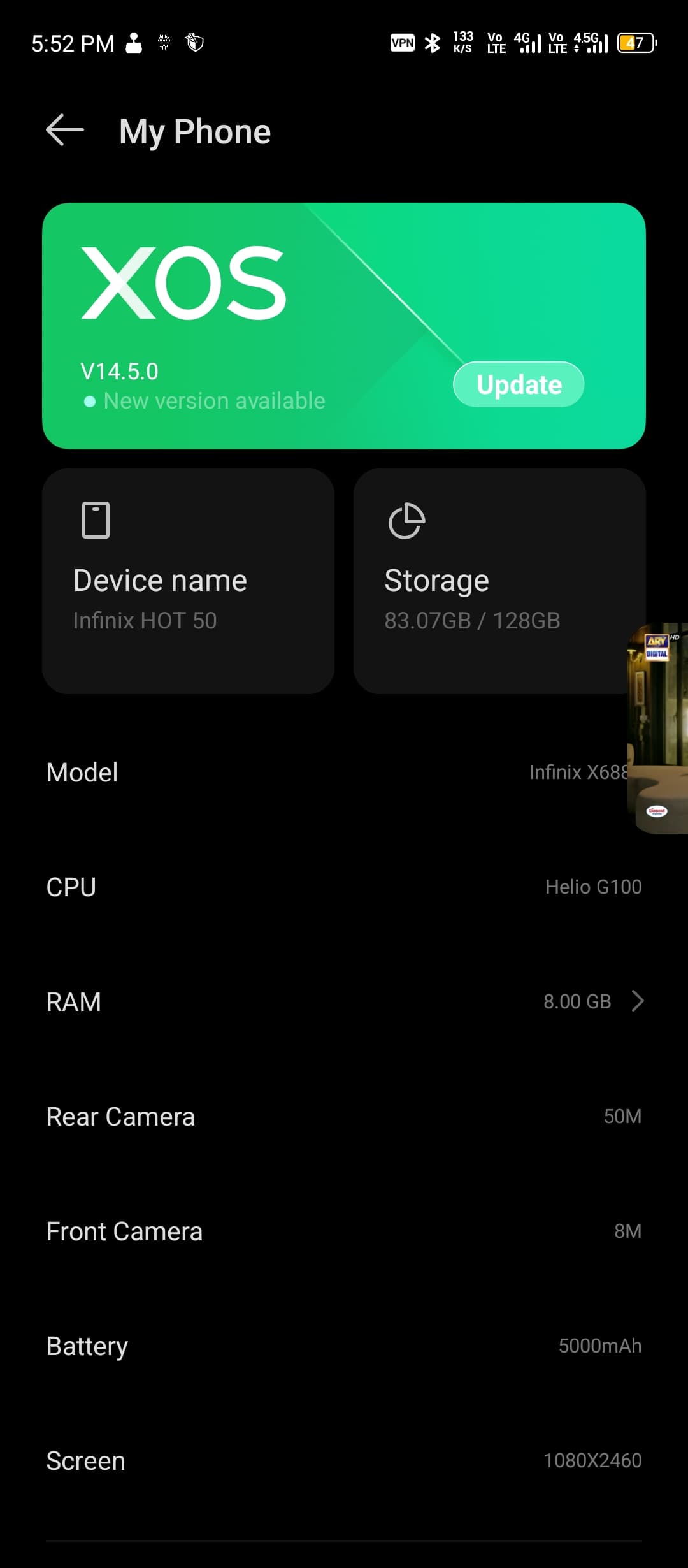 Infinix hot50 8 128 10/10conditon